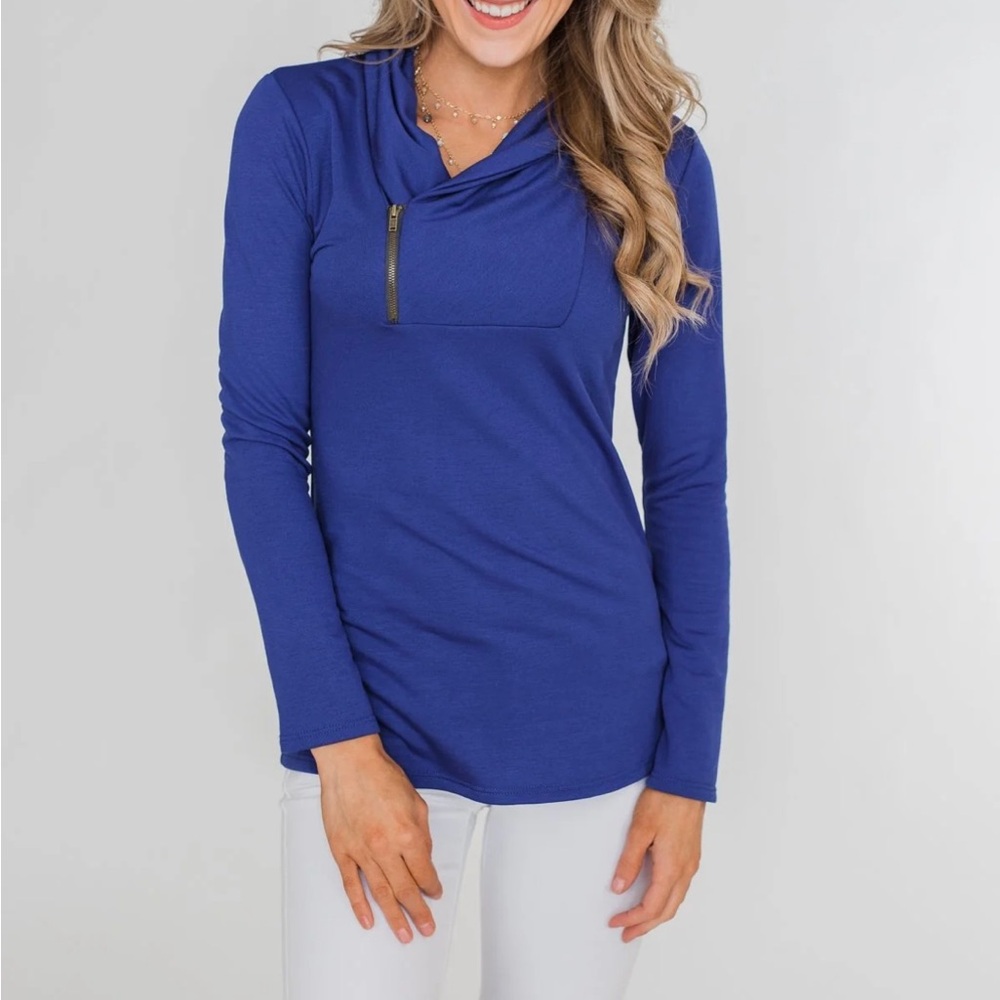 Pulse Royal Blue Quarter Zip Pullover Top Medium Casual Lightweight Sweater - Picture 2 of 10